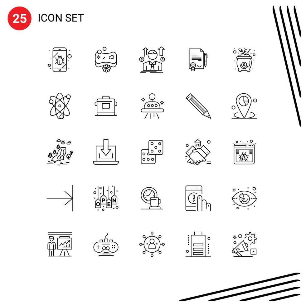 Modern Set of 25 Lines and symbols such as bag done business certificate sales man Editable Vector Design Elements