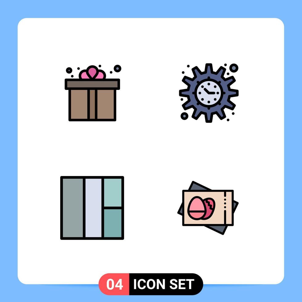 4 Universal Filledline Flat Colors Set for Web and Mobile Applications box wireframe shopping timeline egg Editable Vector Design Elements