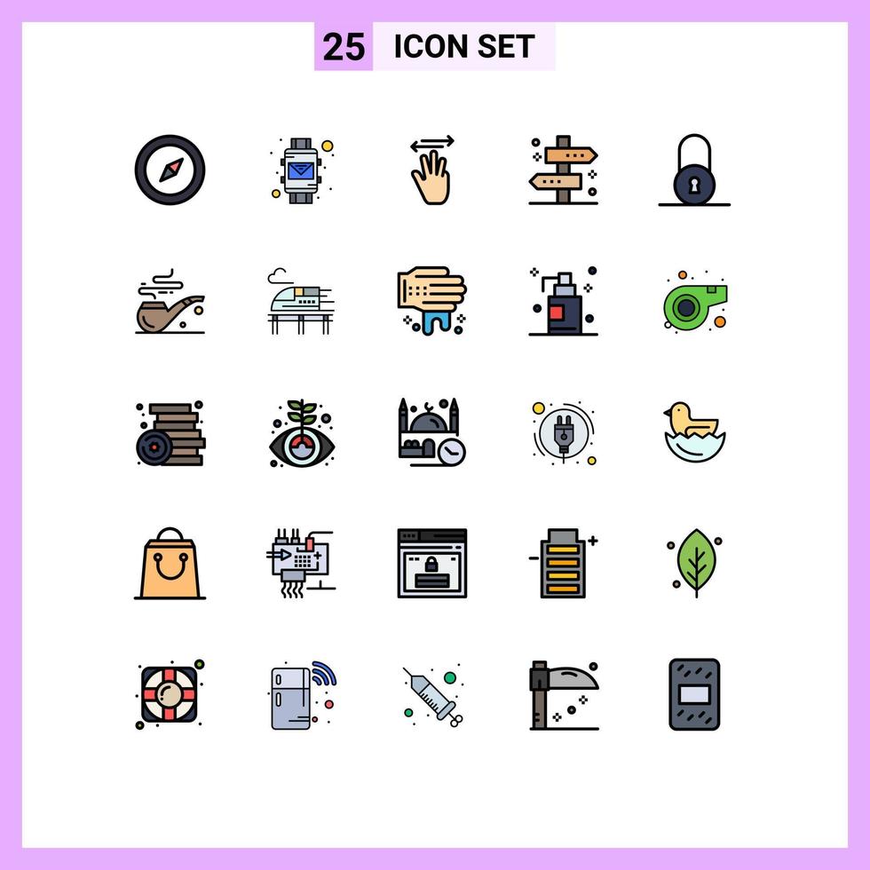 Universal Icon Symbols Group of 25 Modern Filled line Flat Colors of lock travel hand cursor tag location Editable Vector Design Elements