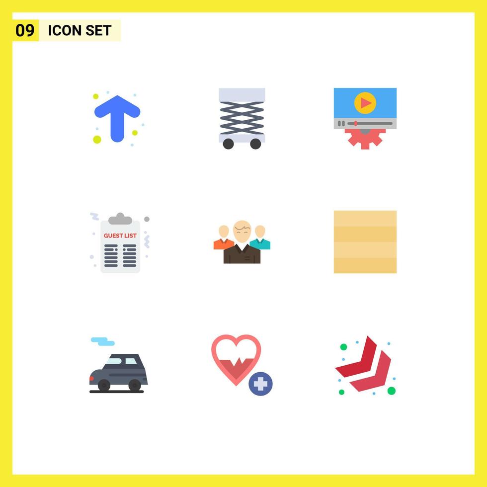 Flat Color Pack of 9 Universal Symbols of business list video party celebration Editable Vector Design Elements