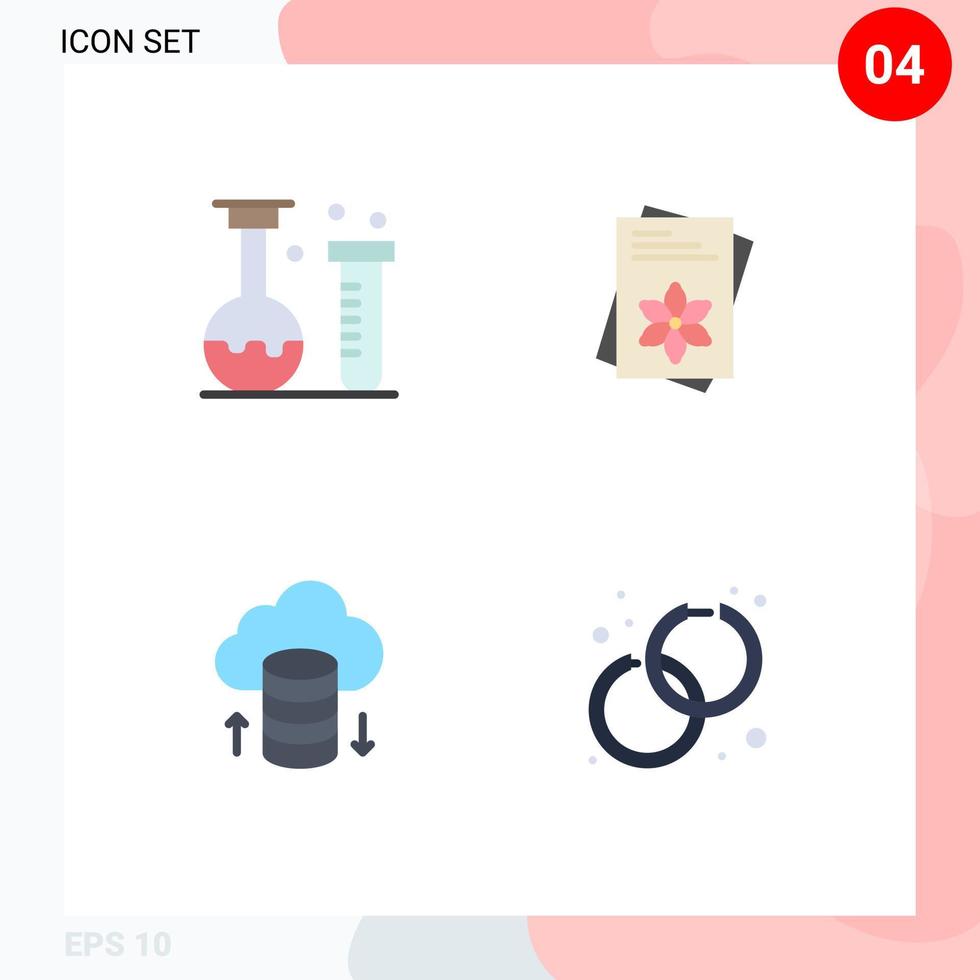 Set of 4 Modern UI Icons Symbols Signs for chemistry cloud hosting laboratory file hosting network Editable Vector Design Elements