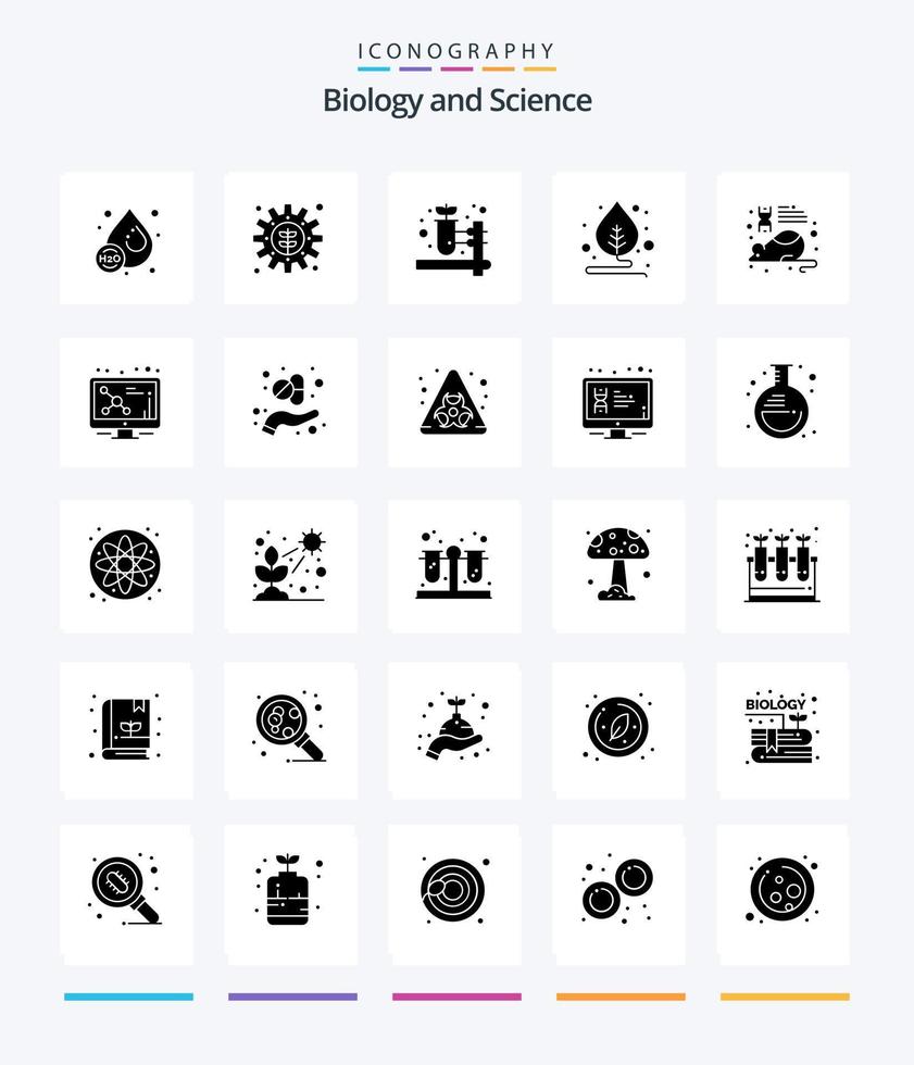 paquete de iconos negros sólidos de 25 glifos de biología creativa, como investigación. laboratorio. farmacia a base de hierbas. educación. motivación vector