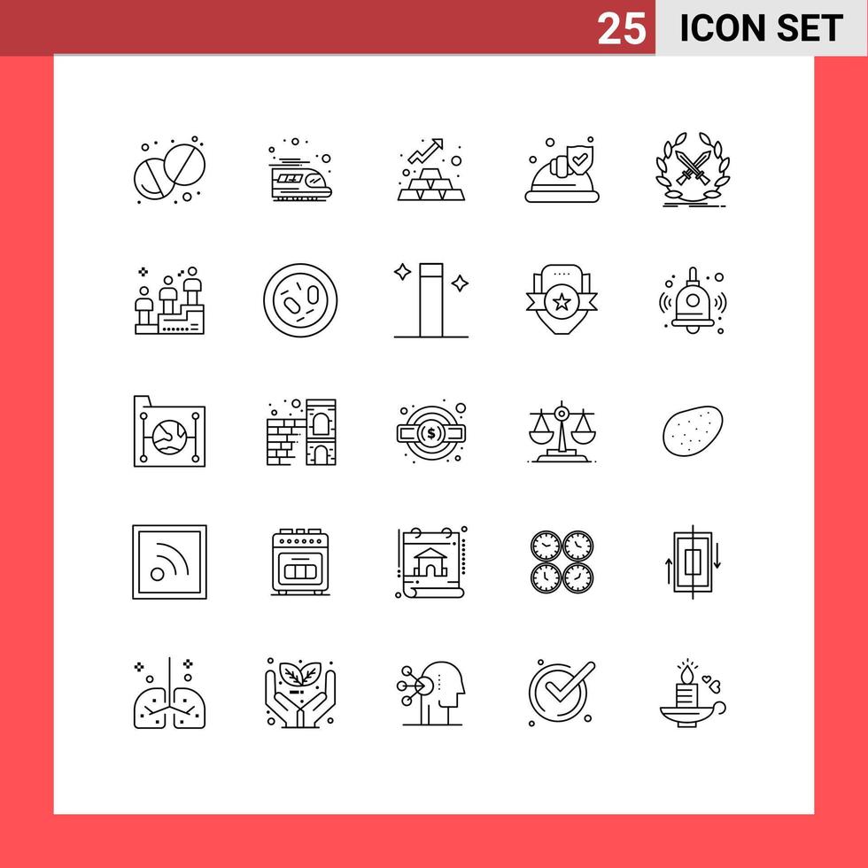 Universal Icon Symbols Group of 25 Modern Lines of label emblem money battle security Editable Vector Design Elements