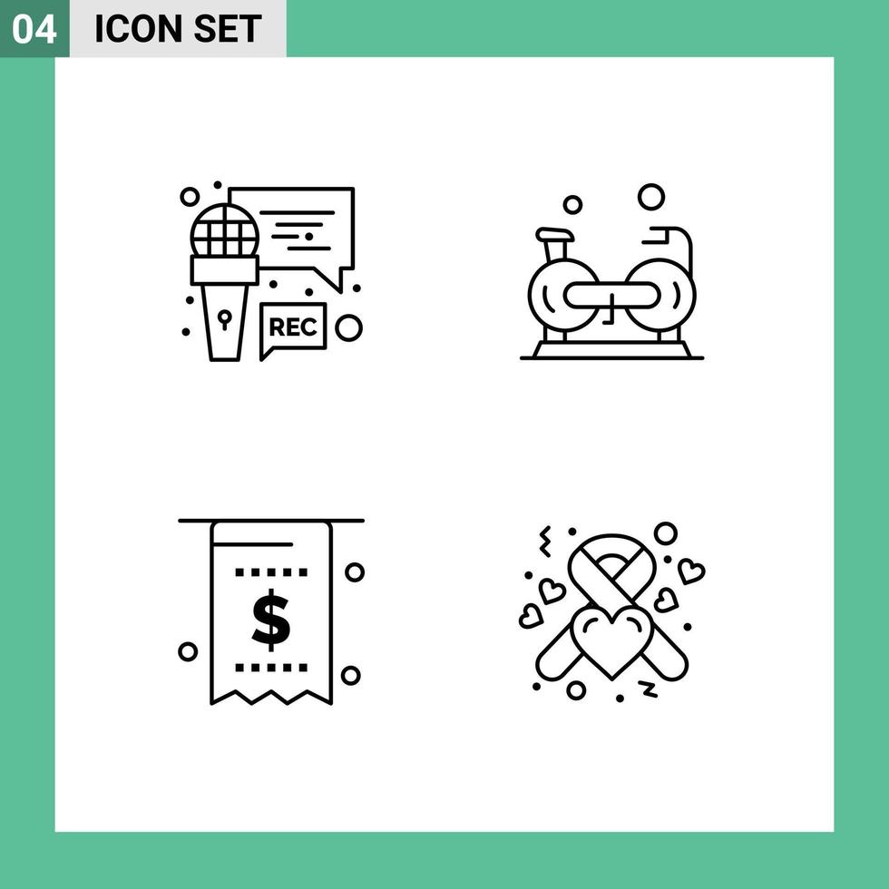 Pictogram Set of 4 Simple Filledline Flat Colors of mic bill program fitness invoice Editable Vector Design Elements