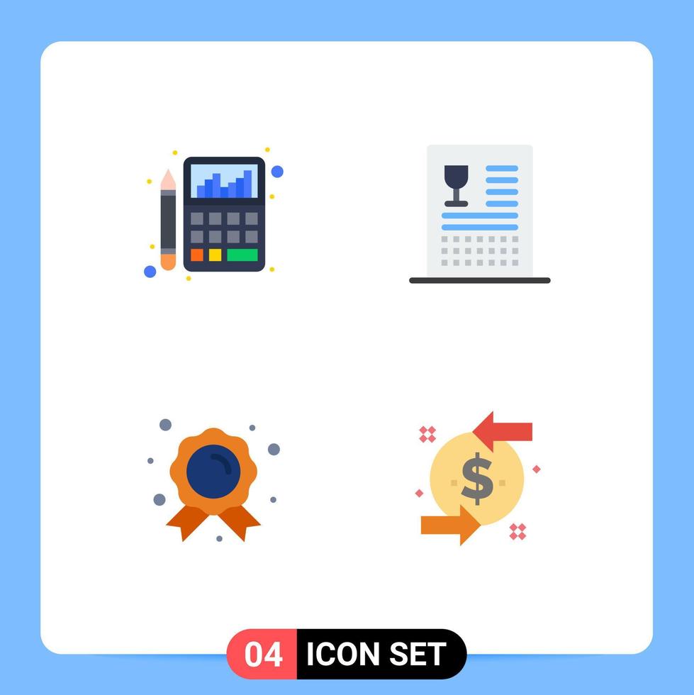 Modern Set of 4 Flat Icons and symbols such as accounting meal chart cooking badge Editable Vector Design Elements