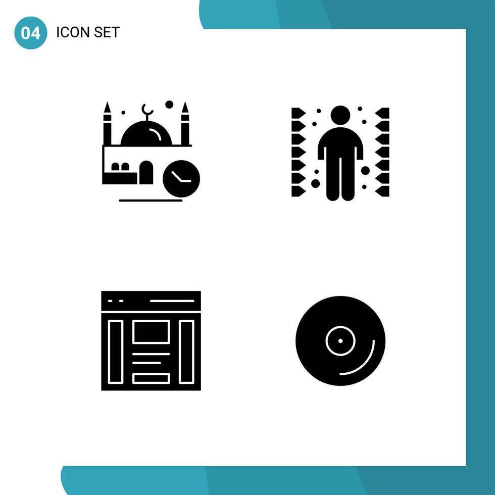 Universal Icon Symbols Group of 4 Modern Solid Glyphs of time communication pray complication left Editable Vector Design Elements
