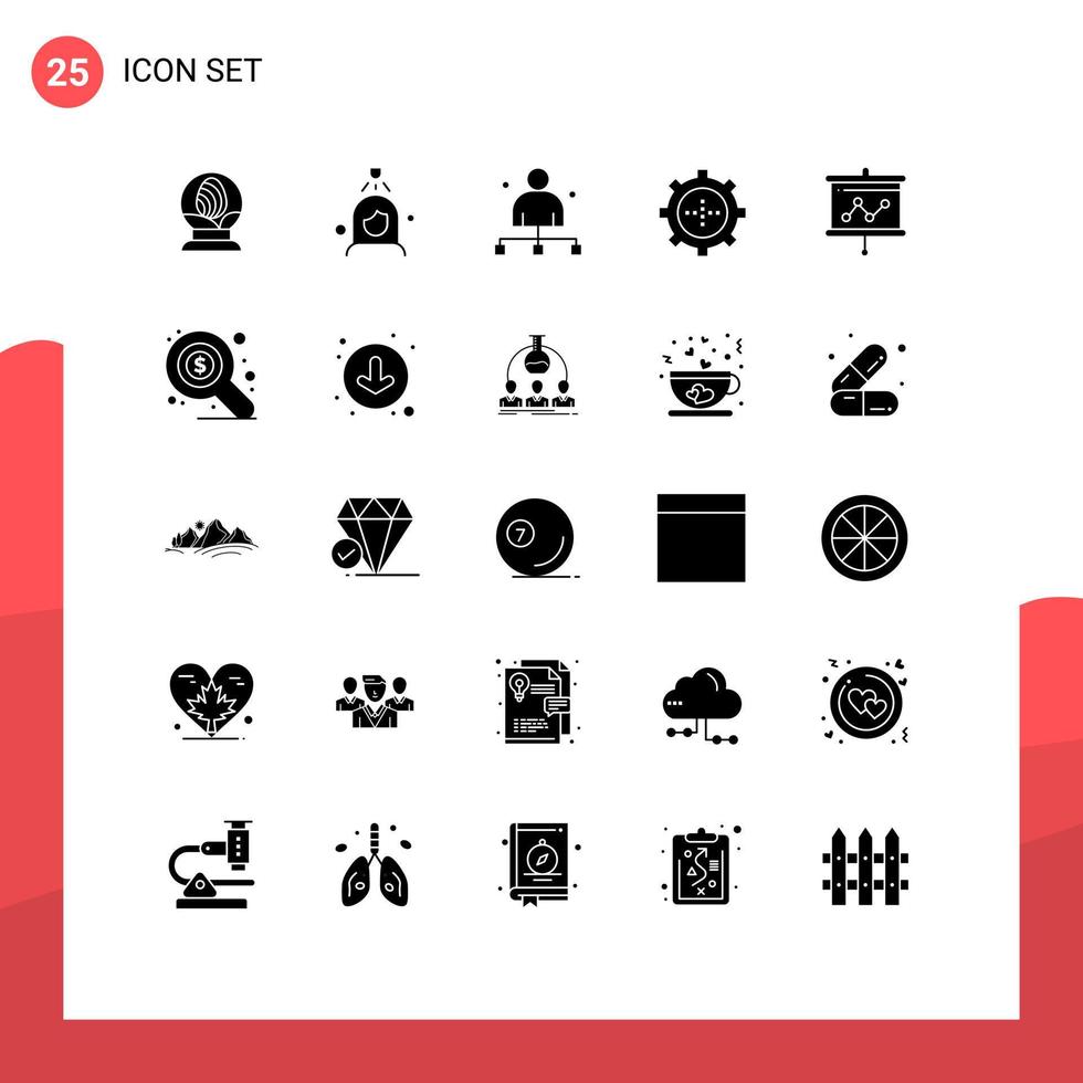 Mobile Interface Solid Glyph Set of 25 Pictograms of board set boss gadget head Editable Vector Design Elements