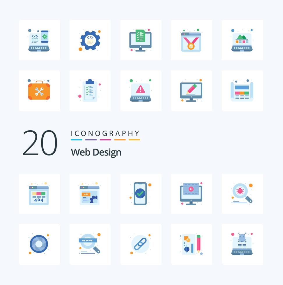 20 Web Design Flat Color icon Pack like bug video app player access vector