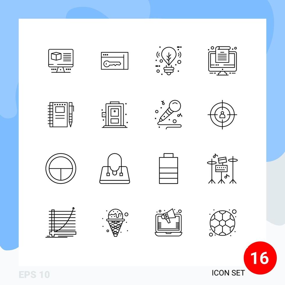 Pictogram Set of 16 Simple Outlines of notebook sketch notebook bulb office computer Editable Vector Design Elements