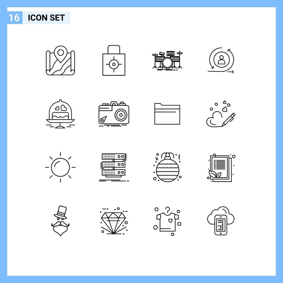 Pictogram Set of 16 Simple Outlines of returning visiter returning security musical instrument Editable Vector Design Elements