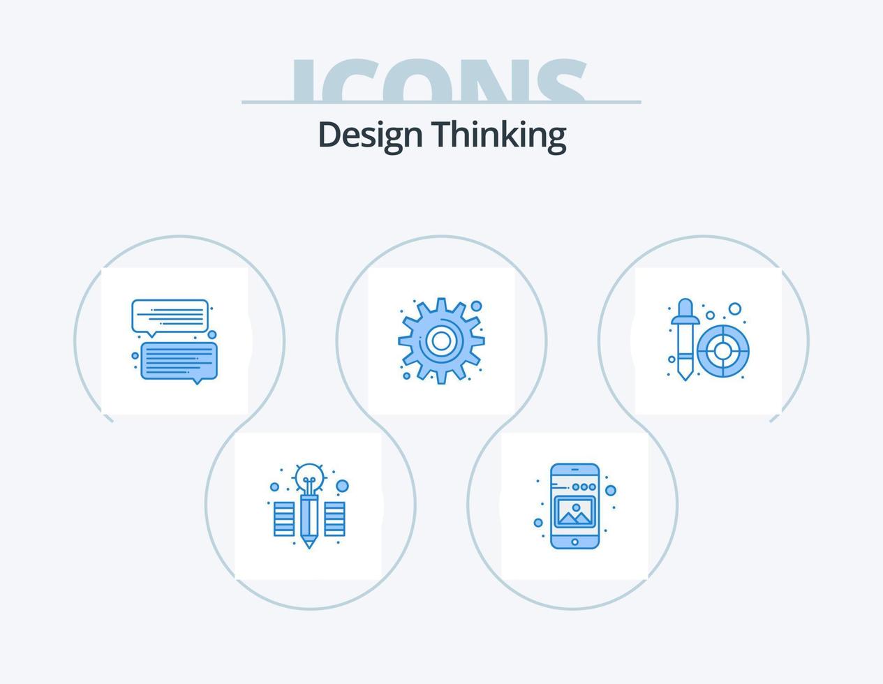 Diseño pensando en el paquete de iconos azules 5 diseño de iconos. recogedor. selector de color. charlar. herramienta. engranaje vector