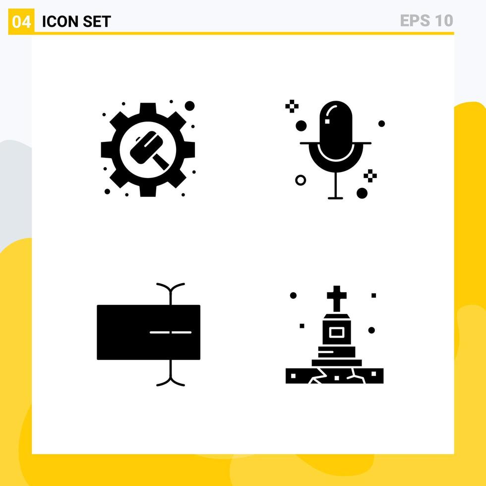 User Interface Pack of 4 Basic Solid Glyphs of gear field settings microphone death Editable Vector Design Elements