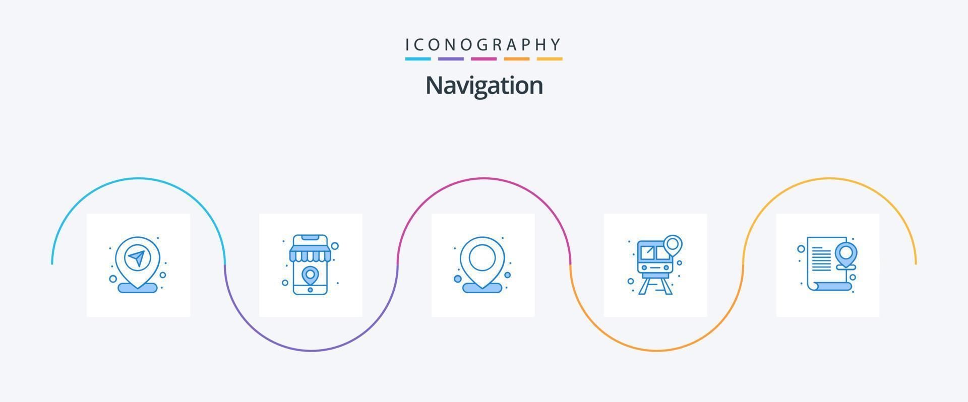Navigation Blue 5 Icon Pack Including map. track. map. train. pin vector