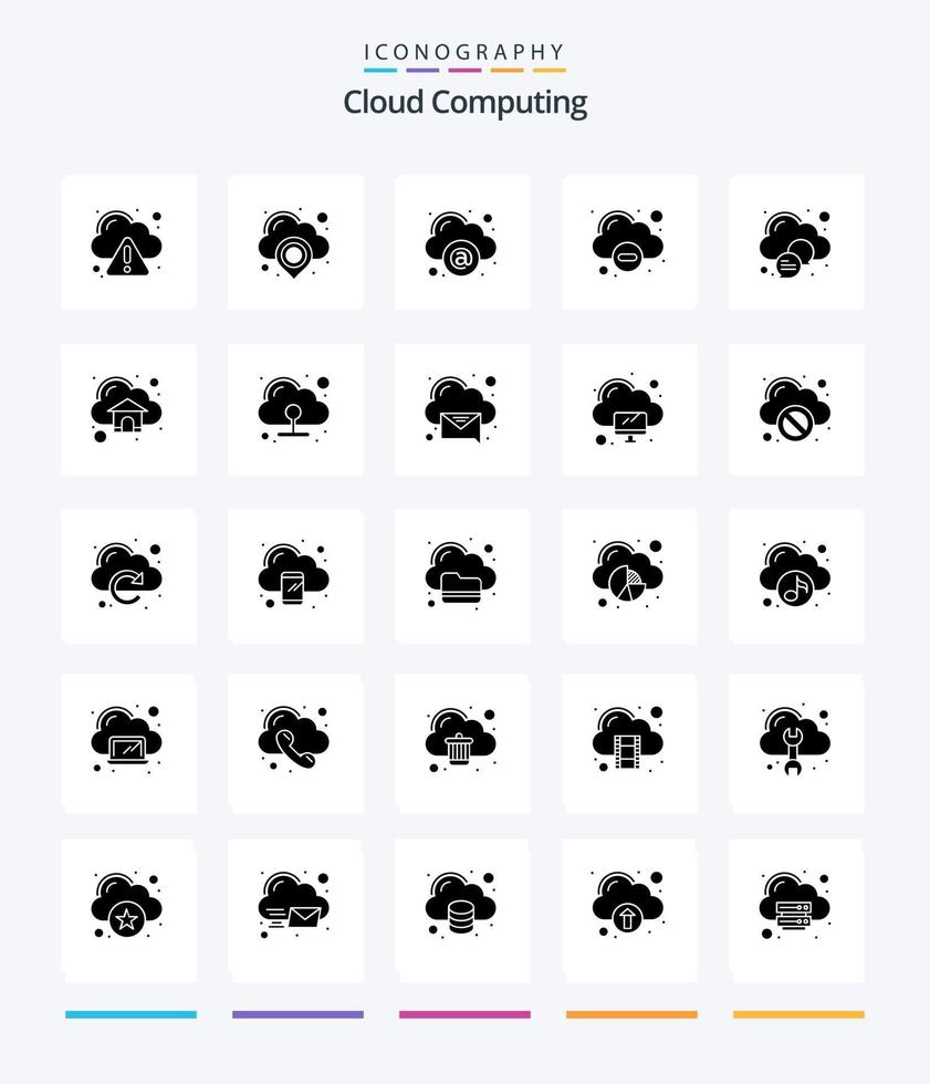 Creative Cloud Computing 25 Glyph Solid Black icon pack  Such As cloud. delete. cloud. remove. cloud vector