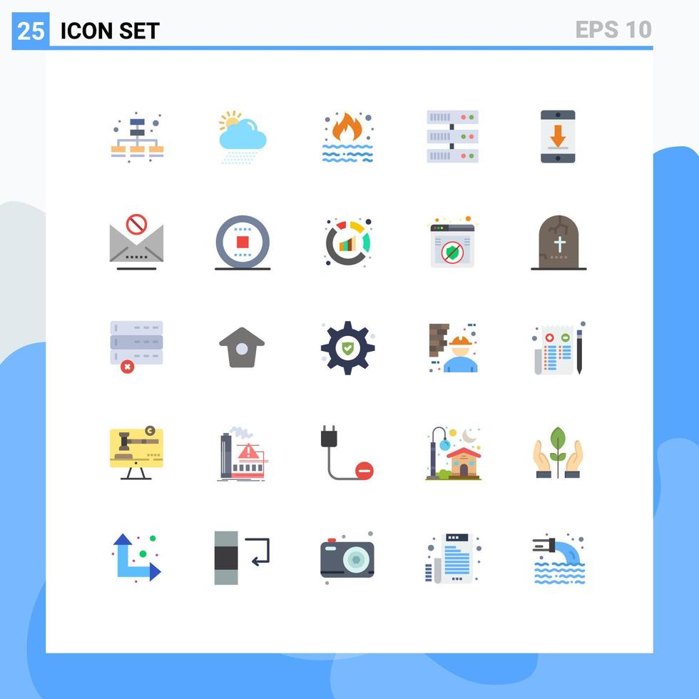 Set of 25 Modern UI Icons Symbols Signs for devices cellphone fire server backup Editable Vector Design Elements