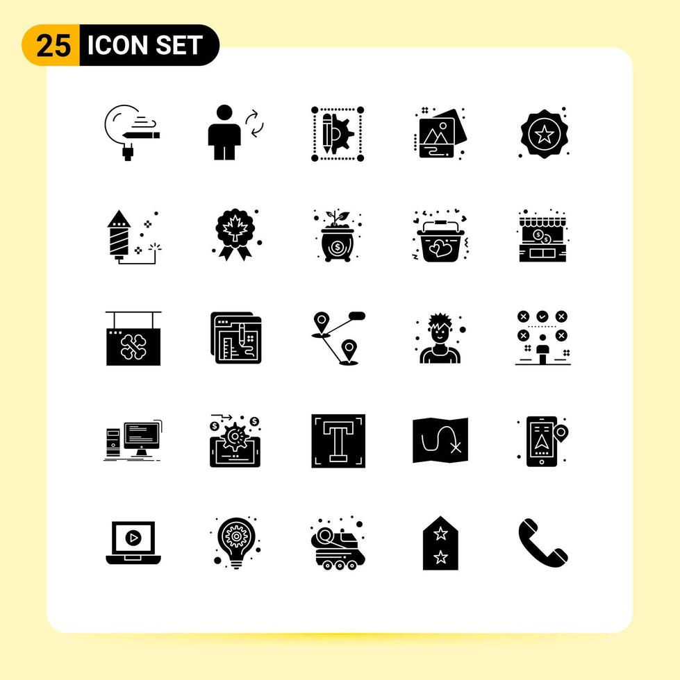 User Interface Pack of 25 Basic Solid Glyphs of art photo sync image gear Editable Vector Design Elements