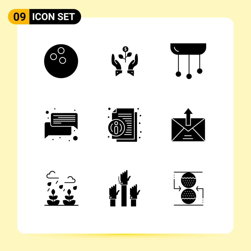 grupo de símbolos de iconos universales de 9 glifos sólidos modernos de elementos de diseño de vectores editables para el hogar ligero de la planta de chat de conversación