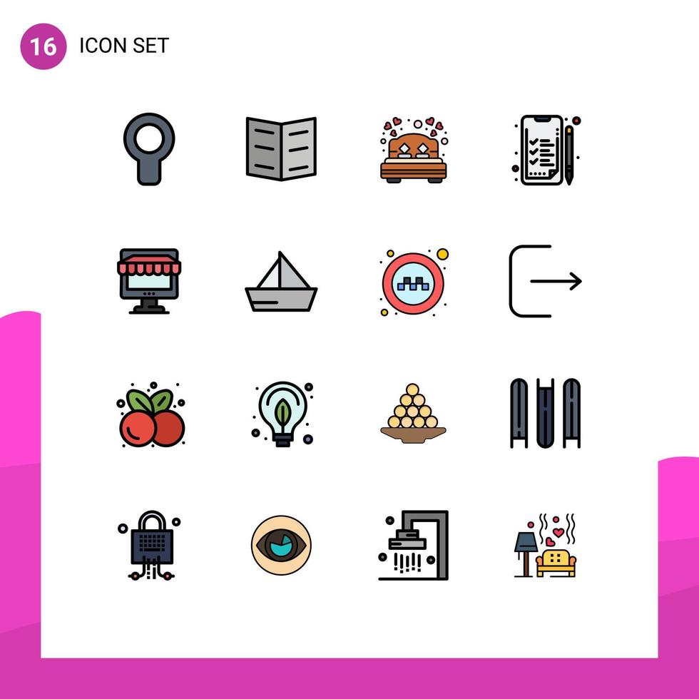 16 símbolos universales de líneas rellenas de color plano de la tienda tienda de citas elementos de diseño de vectores creativos editables de negocios de comercio electrónico