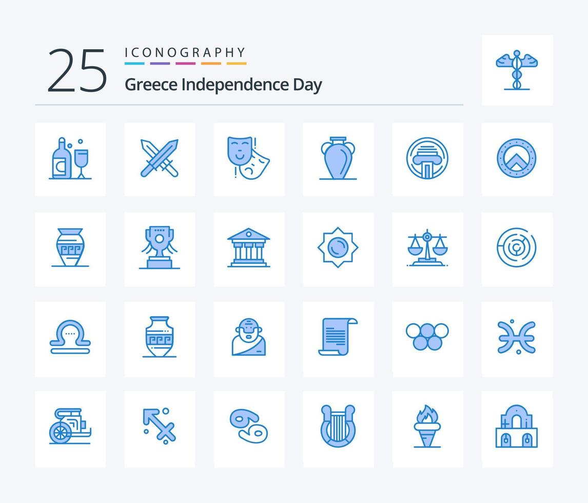 Greece Independence Day 25 Blue Color icon pack including typewriter. printer. persona. vase. history vector
