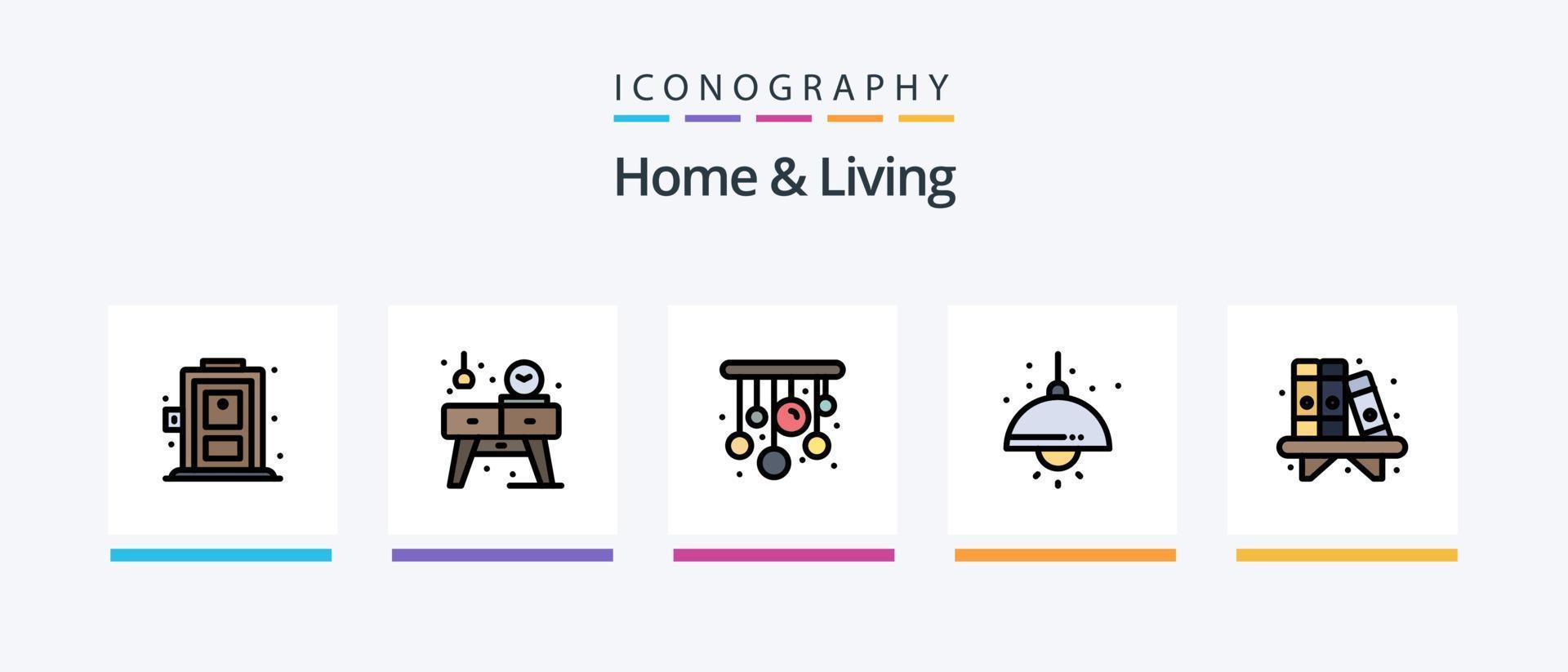 Home And Living Line Filled 5 Icon Pack Including home. living. home. home. desk. Creative Icons Design vector