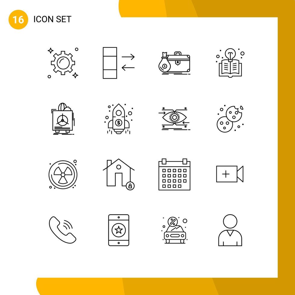 Set of 16 Modern UI Icons Symbols Signs for fragile light bulb business light book Editable Vector Design Elements