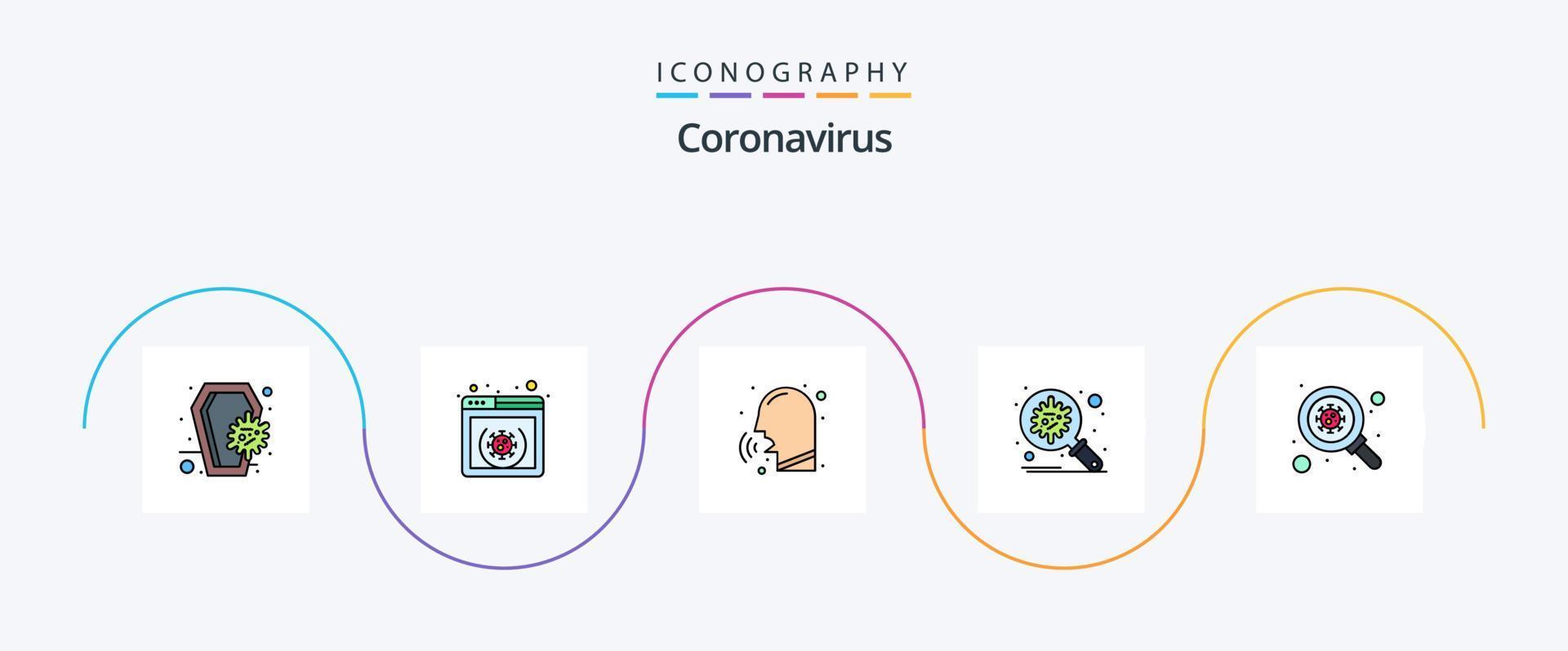 Coronavirus Line Filled Flat 5 Icon Pack Including security. corona. online. bacteria. cough vector