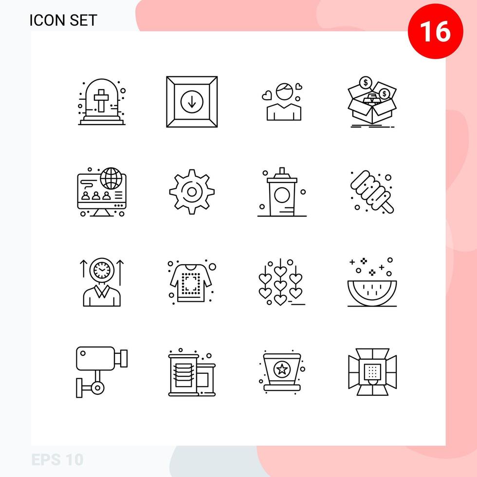 16 Universal Outline Signs Symbols of computer money boy budget m savings Editable Vector Design Elements