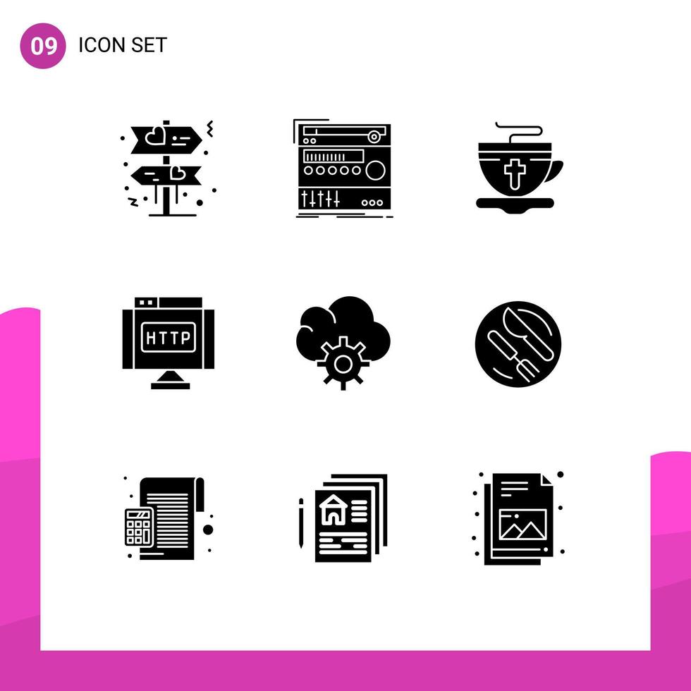 Group of 9 Modern Solid Glyphs Set for control link tea internet domain Editable Vector Design Elements