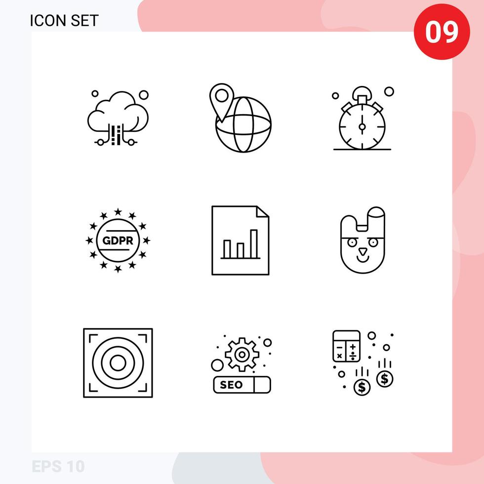 Outline Pack of 9 Universal Symbols of document protection stop privacy gdpr Editable Vector Design Elements