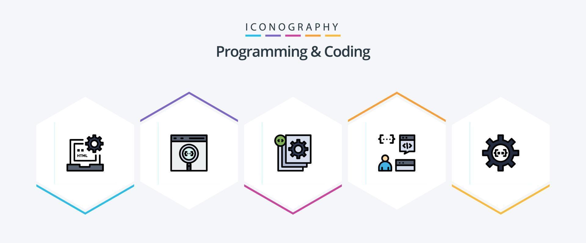 Programming And Coding 25 FilledLine icon pack including develop. app. develop. programming. development vector