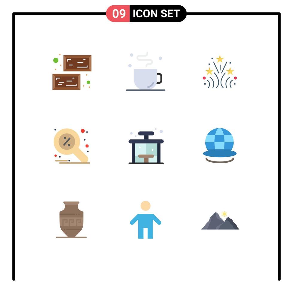 paquete de iconos de vector de stock de 9 signos y símbolos de línea para la búsqueda de vida lupa de fuego descuento elementos de diseño de vector editables