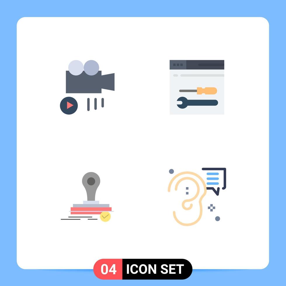 4 User Interface Flat Icon Pack of modern Signs and Symbols of camera press development web buzz Editable Vector Design Elements