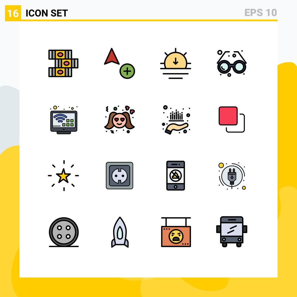 16 User Interface Flat Color Filled Line Pack of modern Signs and Symbols of smart entertainment sunset sun eye Editable Creative Vector Design Elements
