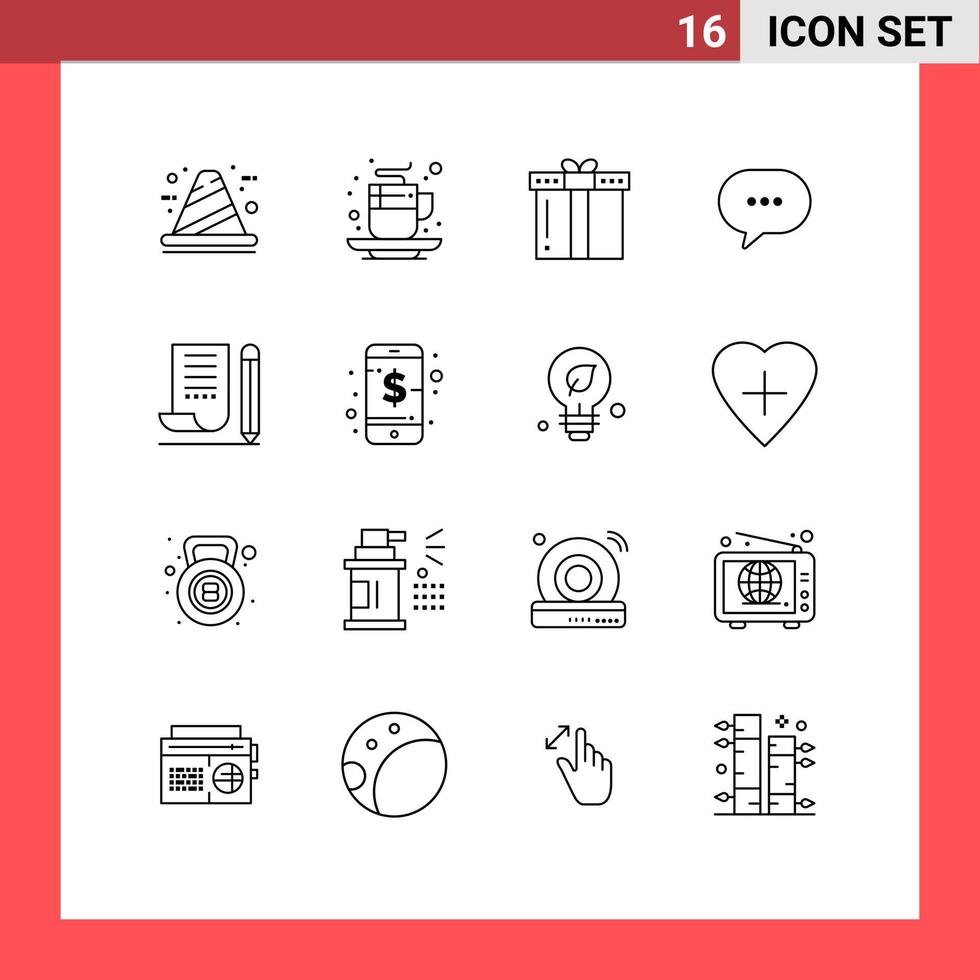 Universal Icon Symbols Group of 16 Modern Outlines of message chat drink thanksgiving holiday Editable Vector Design Elements