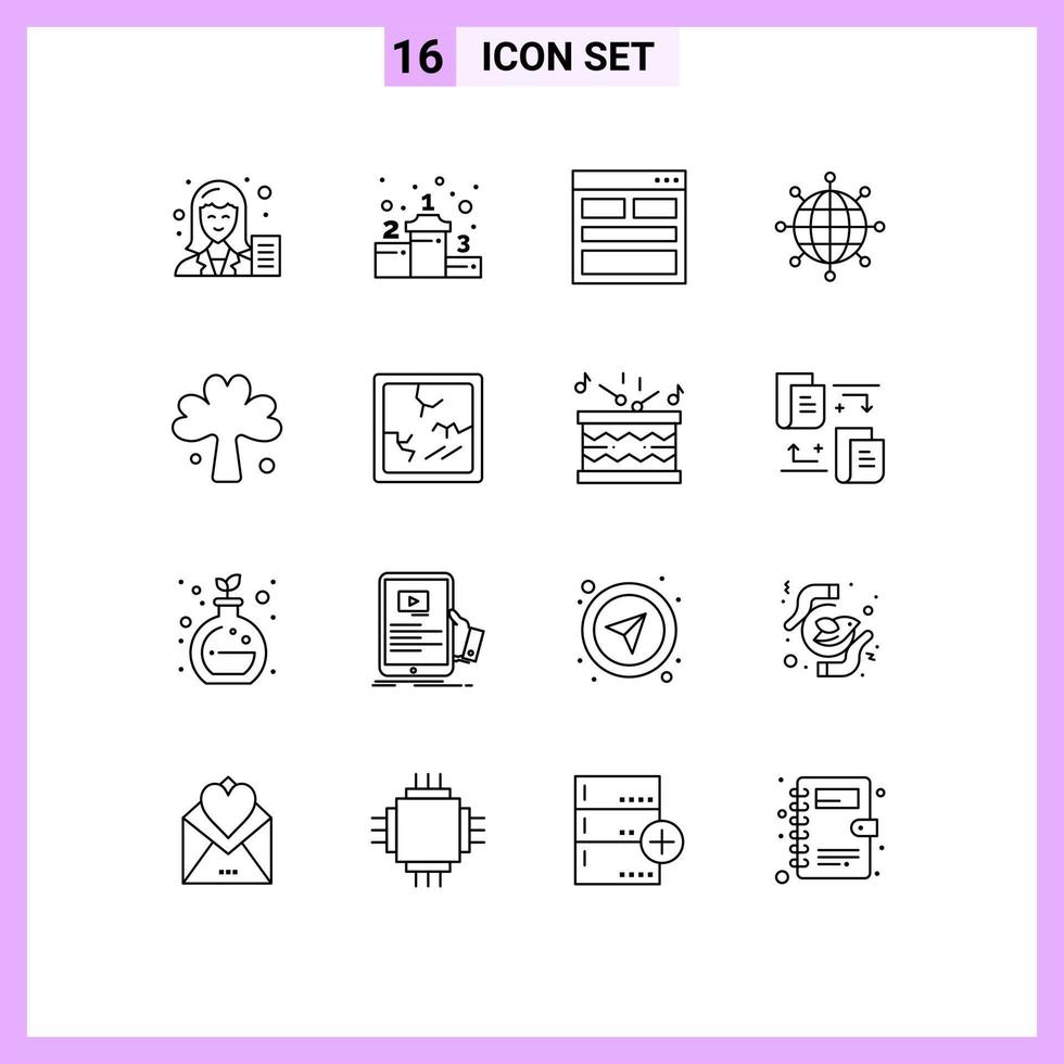 Set of 16 Modern UI Icons Symbols Signs for clover global communication connections info Editable Vector Design Elements