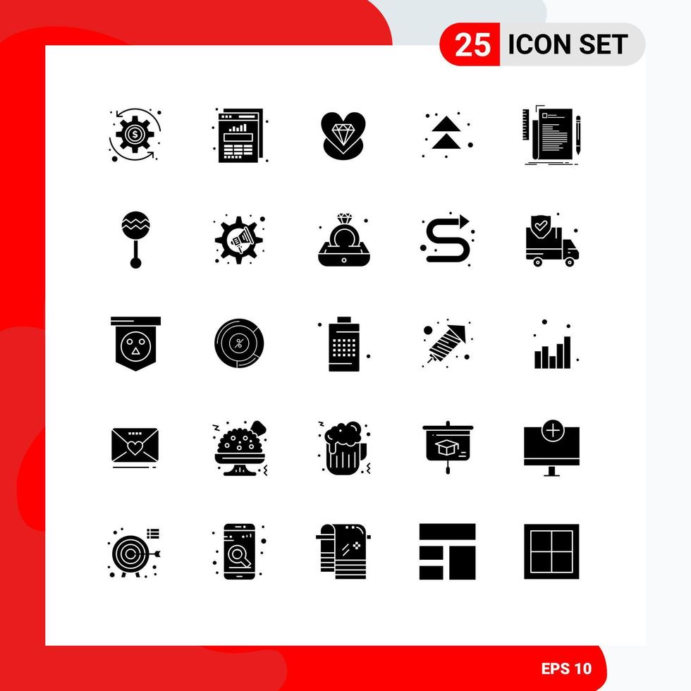 Pack of 25 creative Solid Glyphs of file code love up forward Editable Vector Design Elements