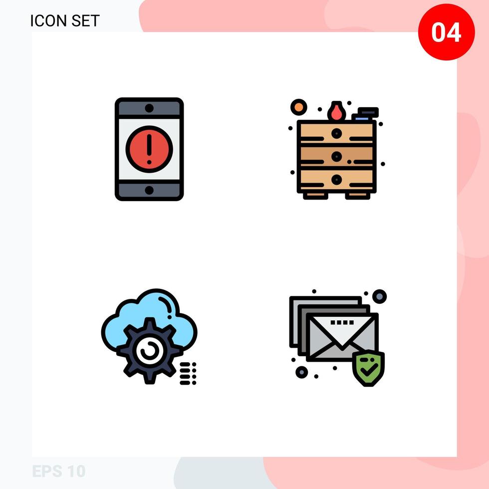 Filledline Flat Color Pack of 4 Universal Symbols of alert setting error office computing Editable Vector Design Elements