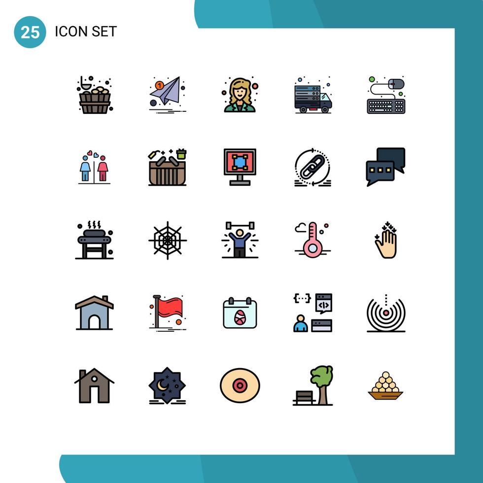 Filled line Flat Color Pack of 25 Universal Symbols of keyboard web server academic transfer internet Editable Vector Design Elements