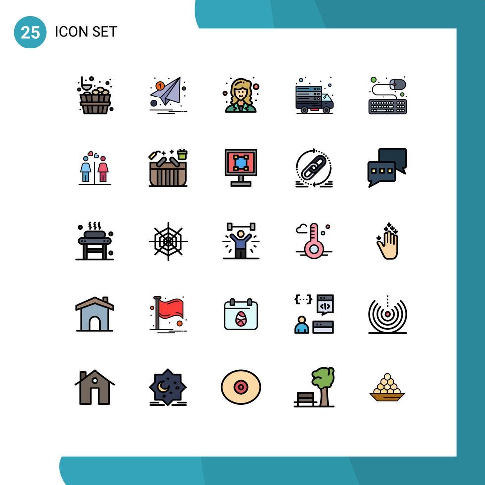 paquete de color plano de línea rellena de 25 símbolos universales del servidor web de teclado transferencia académica elementos de diseño vectorial editables de Internet vector