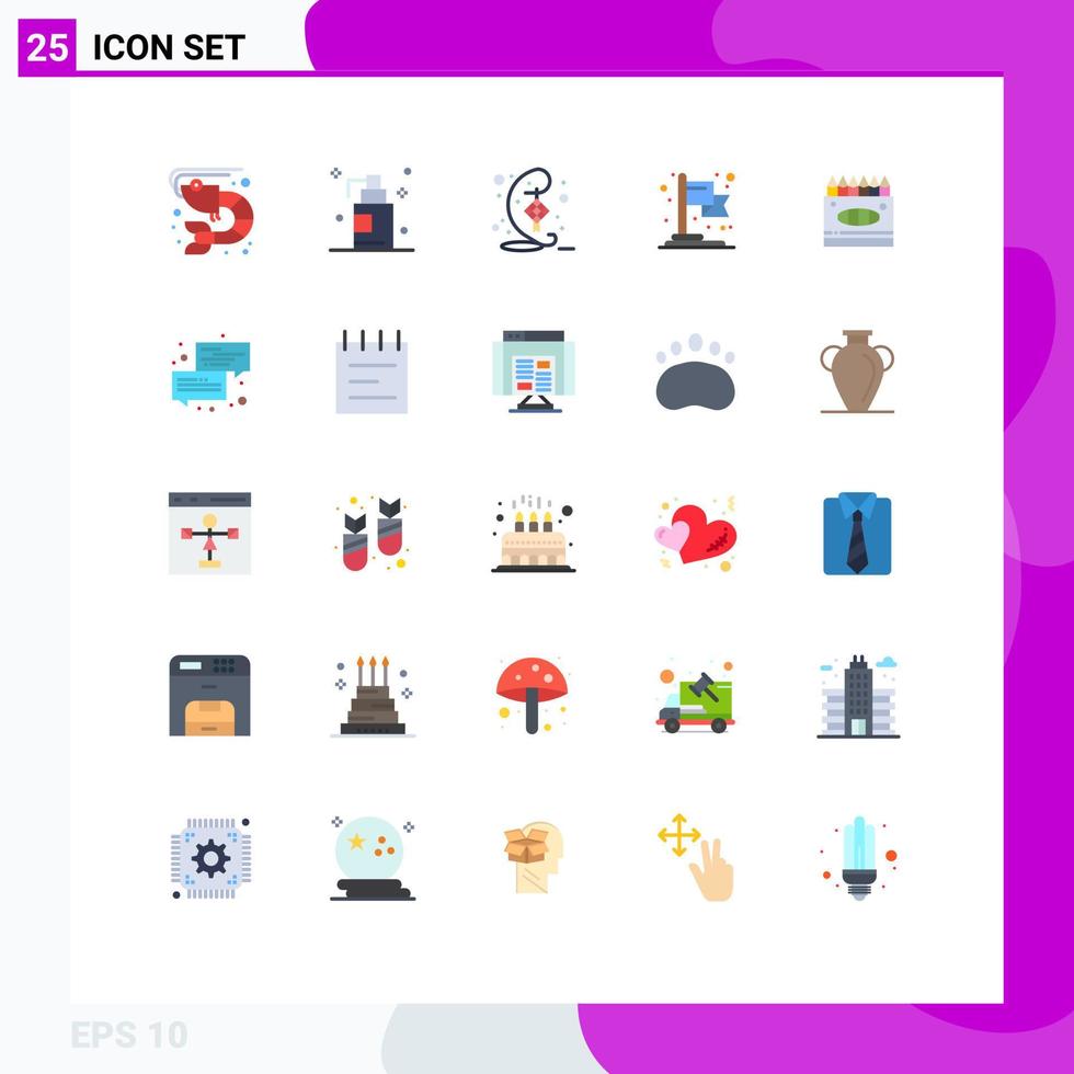 25 User Interface Flat Color Pack of modern Signs and Symbols of paint art eid crayons business Editable Vector Design Elements