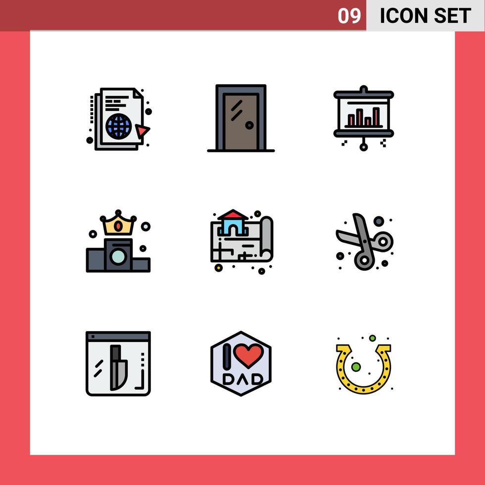 Stock Vector Icon Pack of 9 Line Signs and Symbols for estate money interior crown screen Editable Vector Design Elements