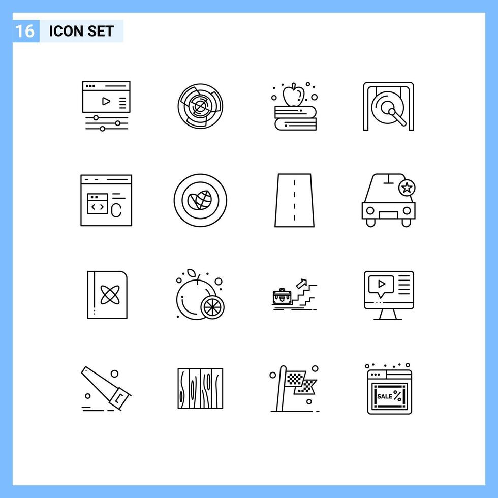 Stock Vector Icon Pack of 16 Line Signs and Symbols for chinese music labyrinth gong apple on book Editable Vector Design Elements