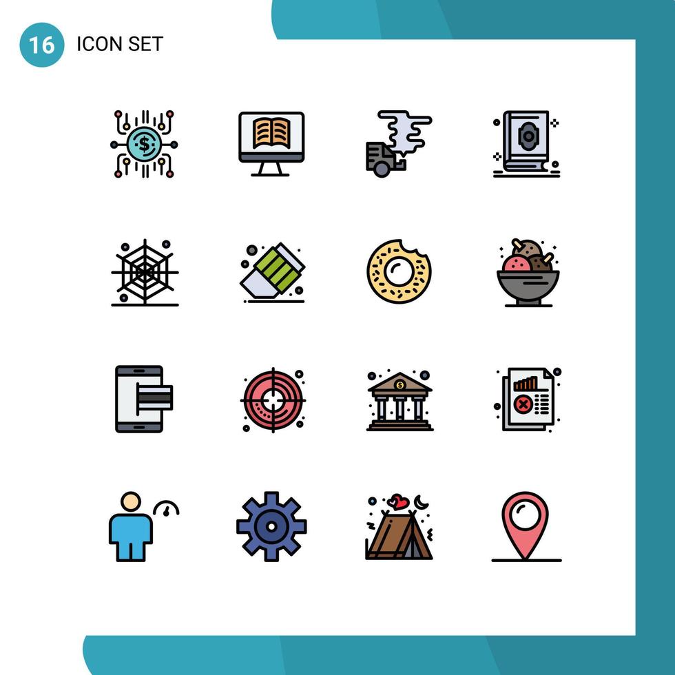16 concepto de línea llena de color plano para sitios web móviles y aplicaciones islam santo automóvil libro contaminación elementos de diseño de vectores creativos editables