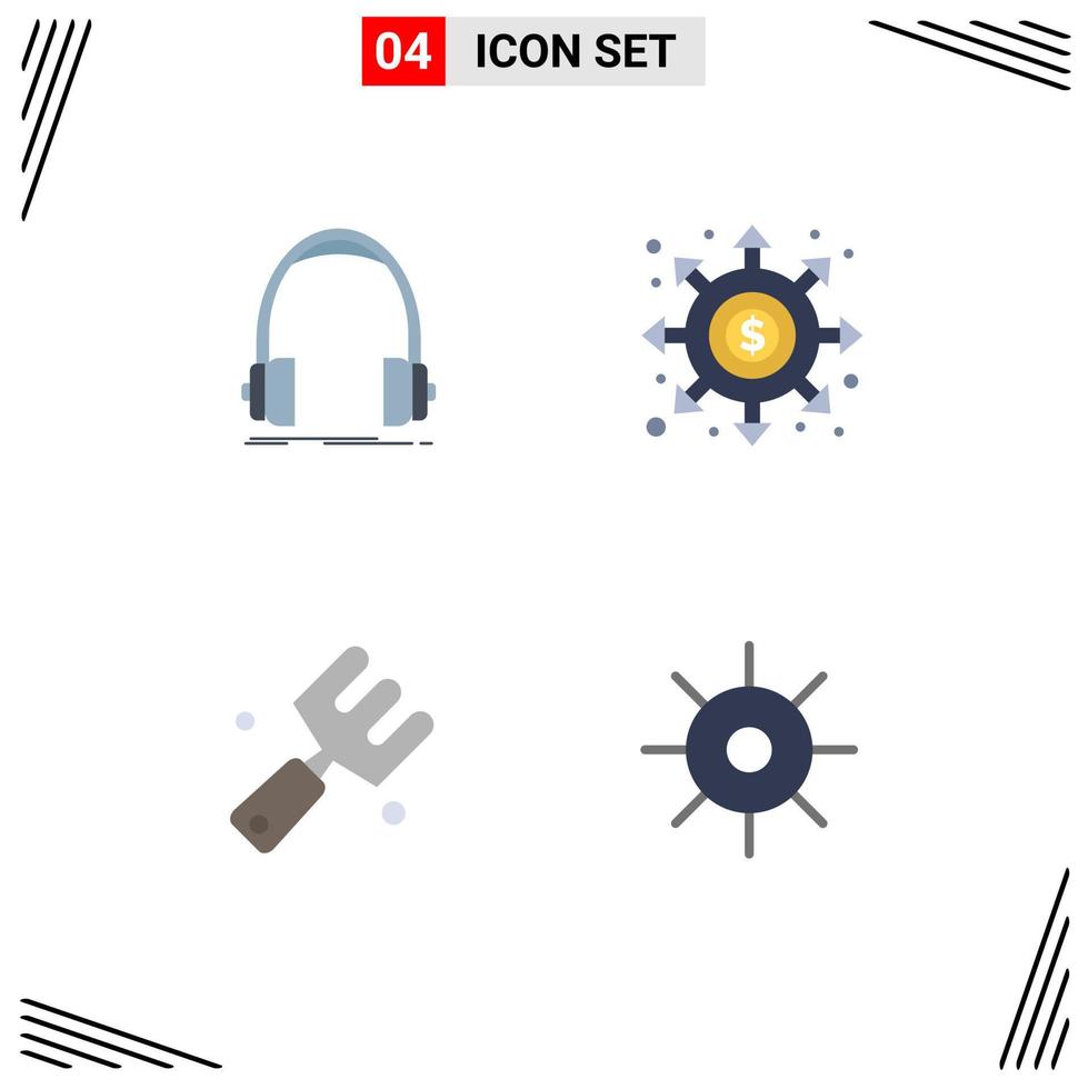 Set of 4 Modern UI Icons Symbols Signs for audio wormhole monitor black hole farm Editable Vector Design Elements