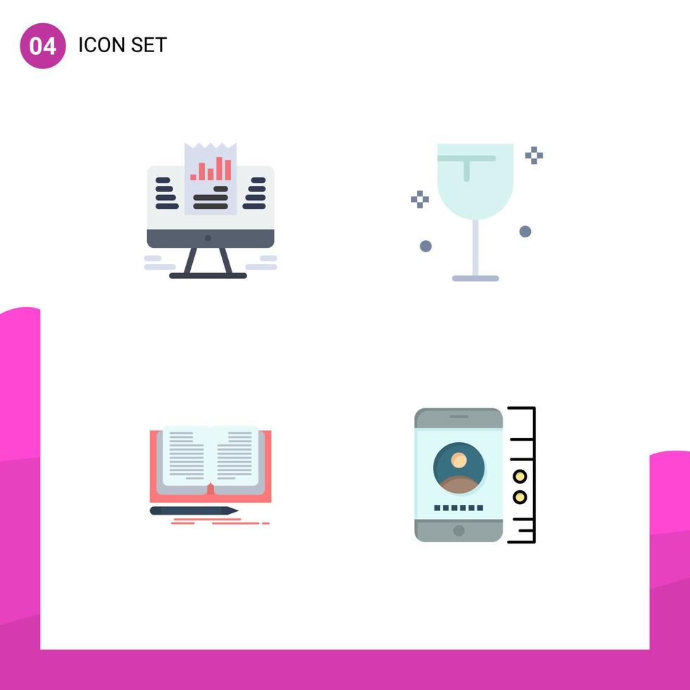 4 Flat Icon concept for Websites Mobile and Apps report writing computer food book Editable Vector Design Elements