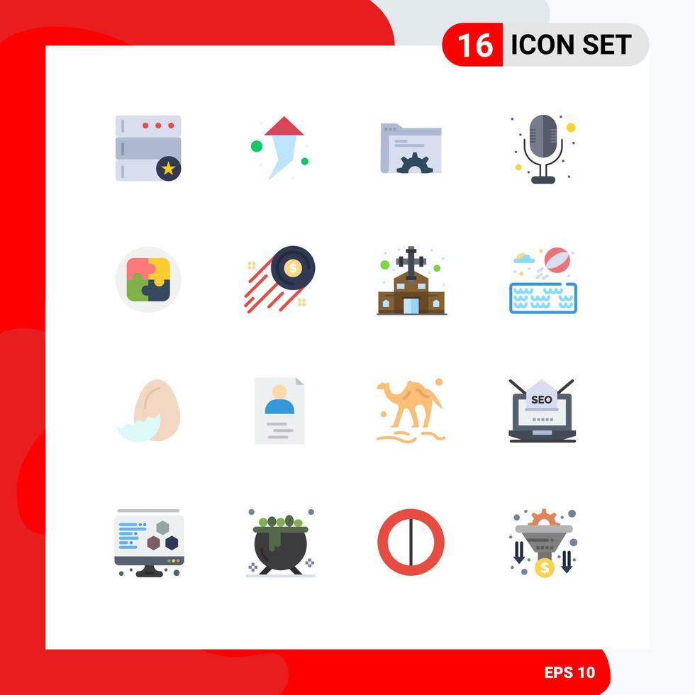 Pack of 16 Modern Flat Colors Signs and Symbols for Web Print Media such as business planning folder plan sound recorder Editable Pack of Creative Vector Design Elements