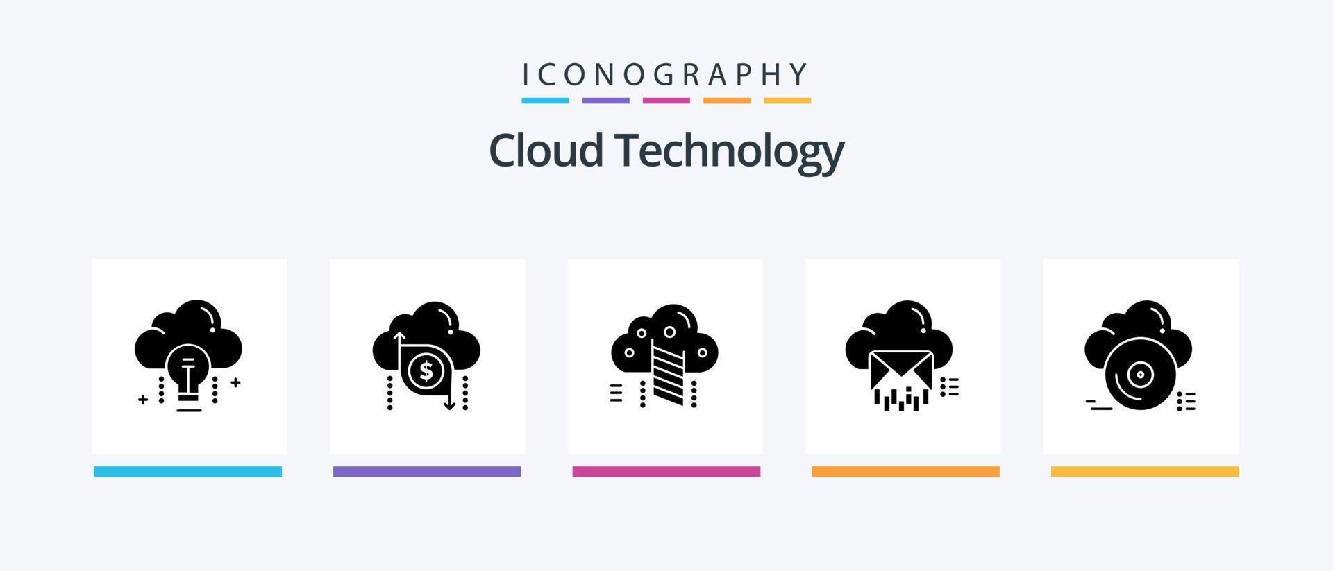 Cloud Technology Glyph 5 Icon Pack Including data. mail. arrow. cloud. reach. Creative Icons Design vector