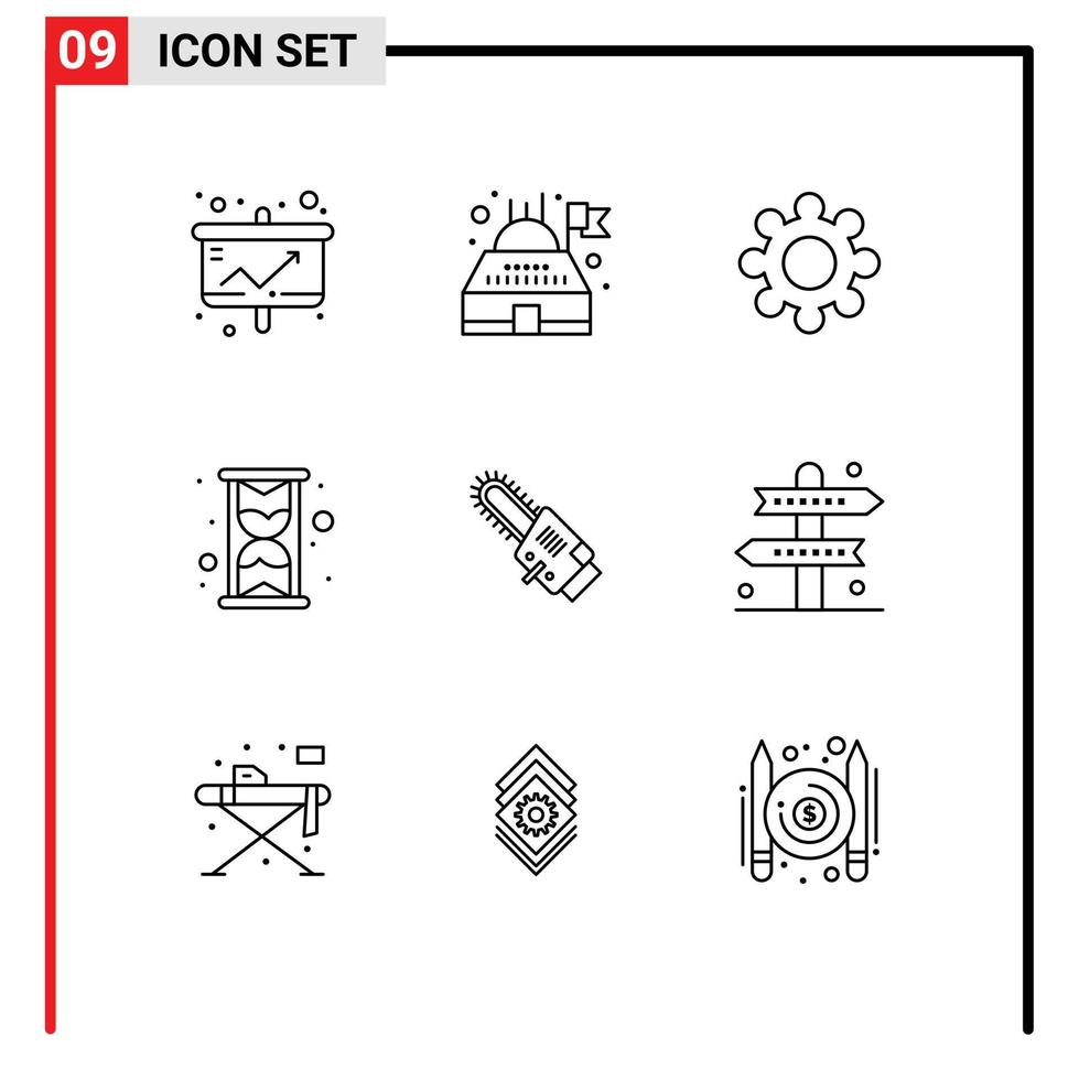 9 Universal Outlines Set for Web and Mobile Applications cordless circular gear saw hour Editable Vector Design Elements