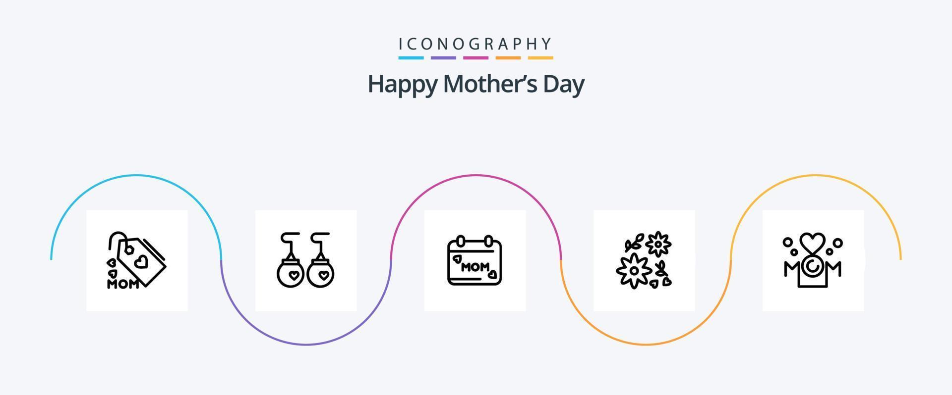 paquete de iconos de la línea 5 del día de la madre feliz que incluye una flor. ropa . amar. día vector
