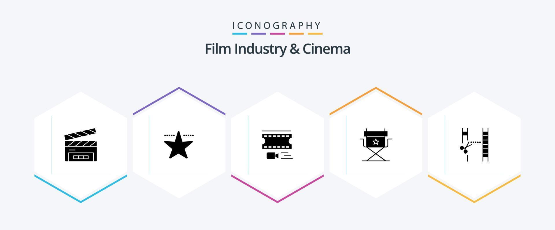 paquete de iconos de 25 glifos de cenima, incluida la edición. cinematografía. película. cine. cine vector
